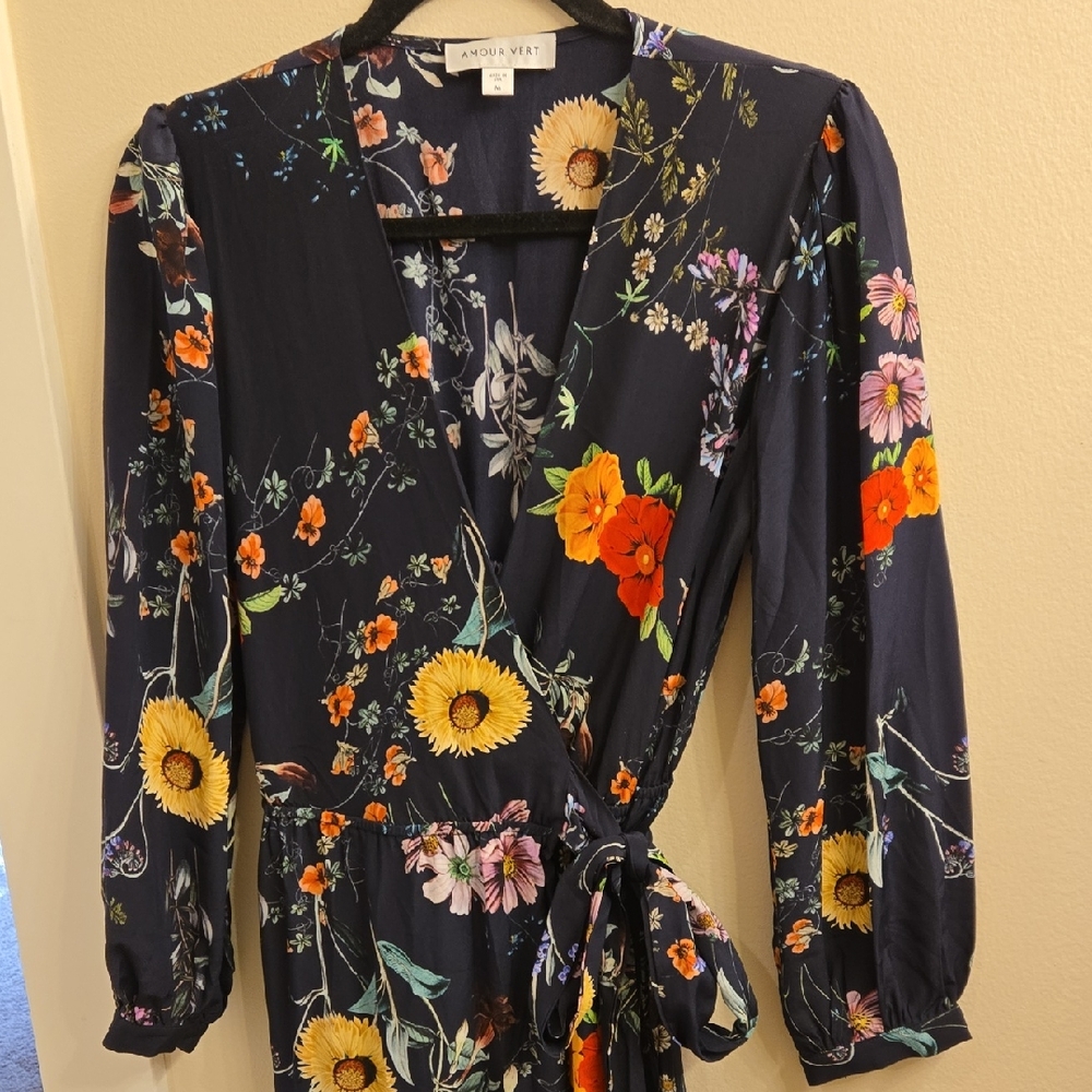 Amour Vert Navy and Cream Patterned Dress
